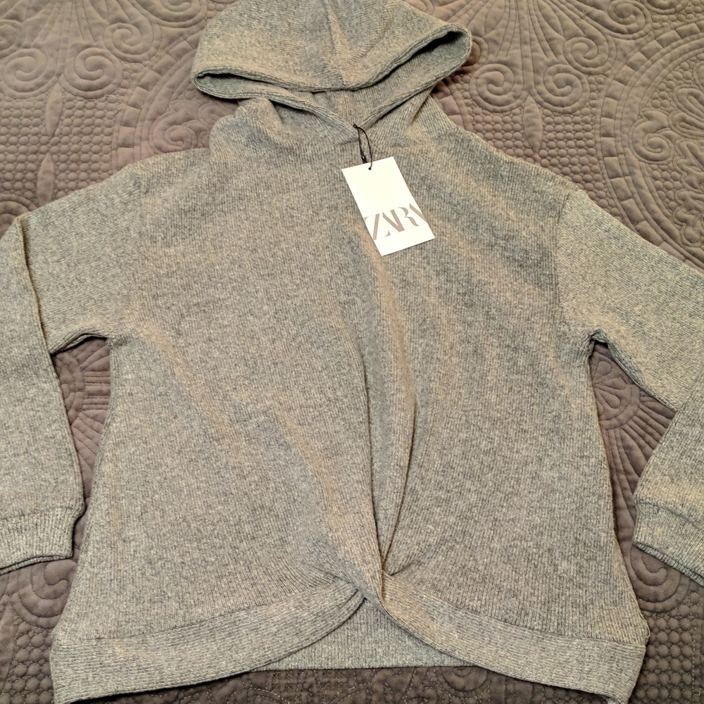 🖤NWT Zara gray ribbed hoodie sweatshirt sz 10🖤